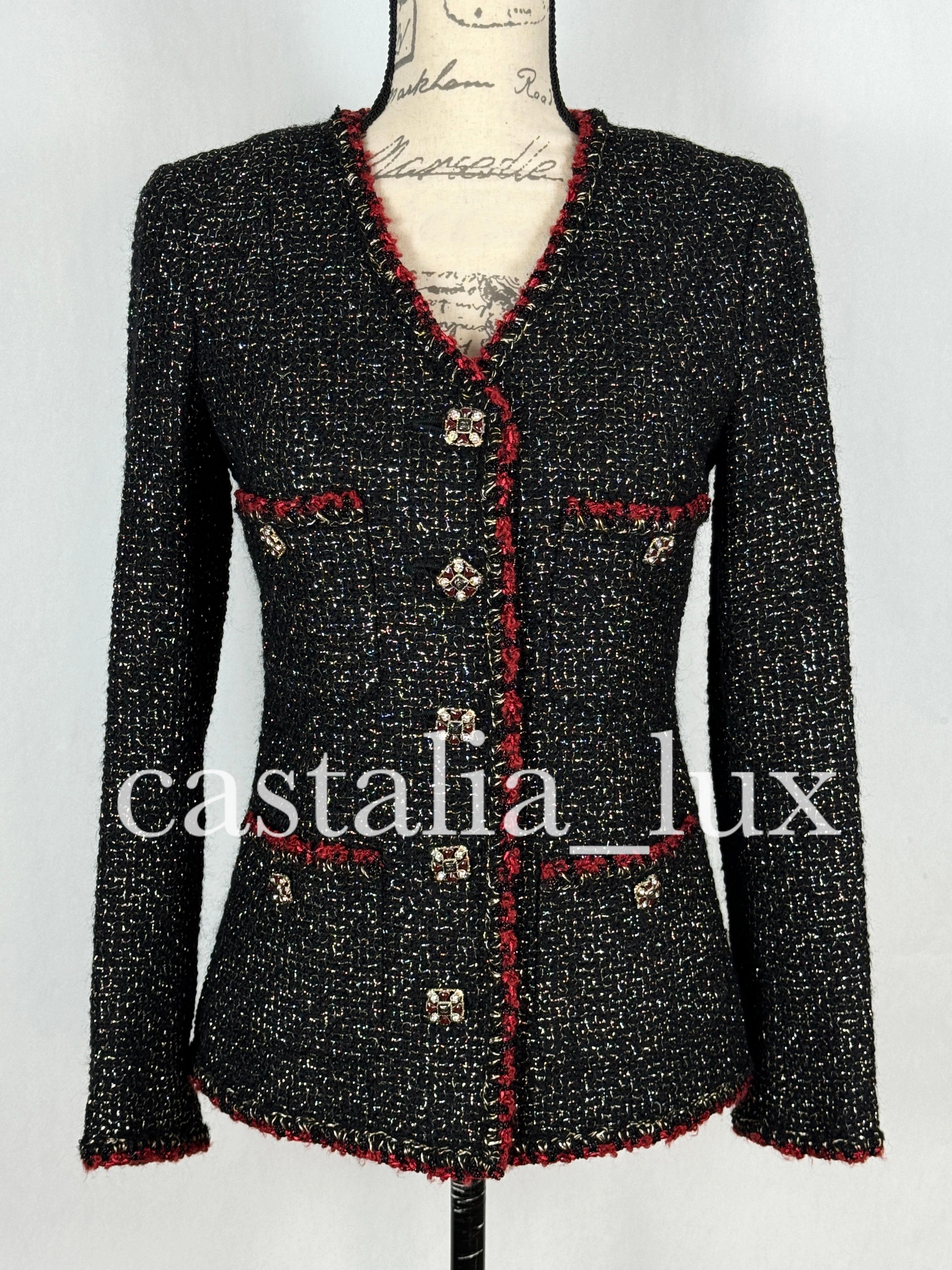 Chanel New Legendary CC Jewel Buttons Black Tweed Jacket For Sale 4