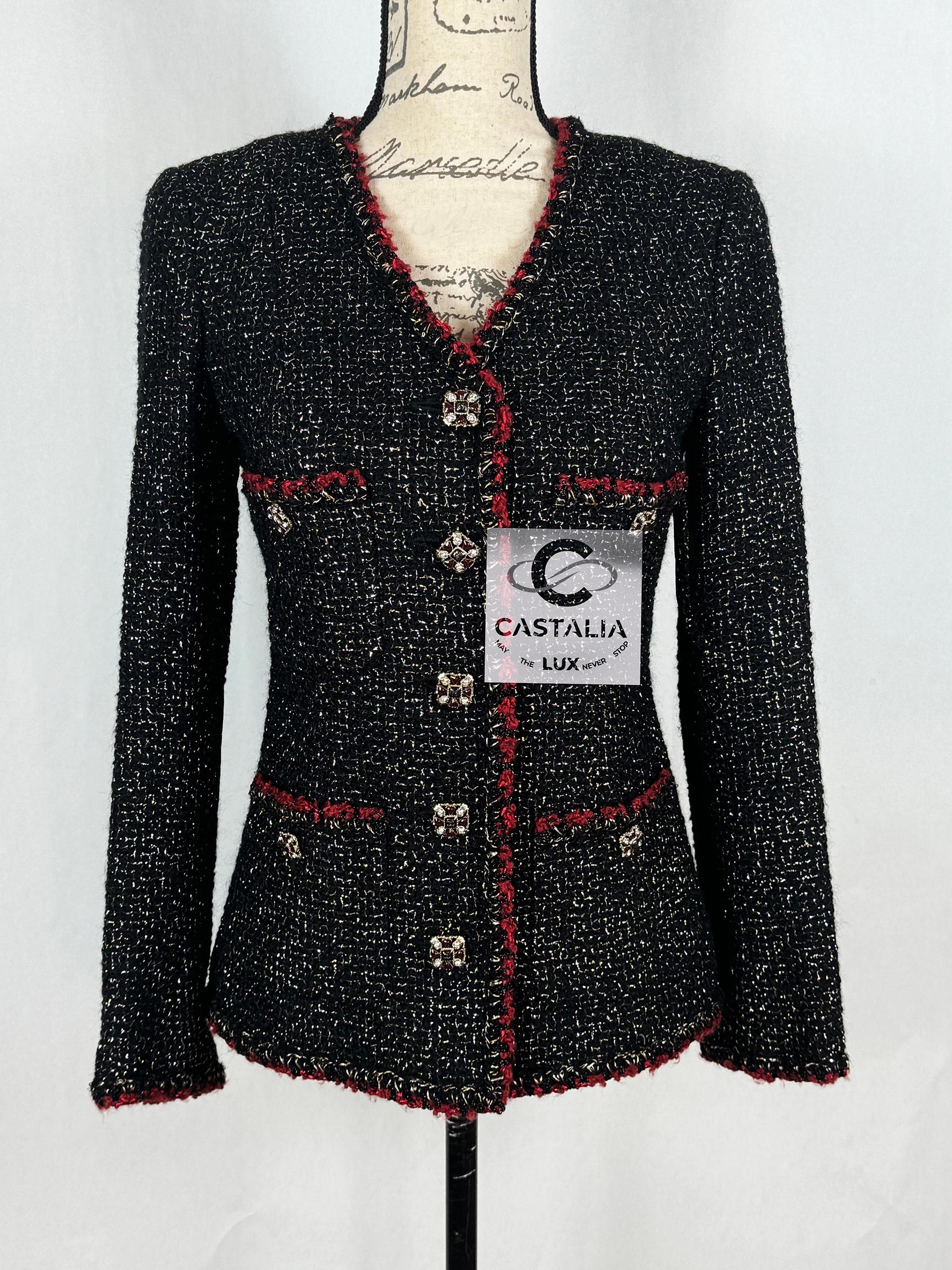 Chanel New Legendary Jewel Buttons Black Tweed Jacket 42 FR 7