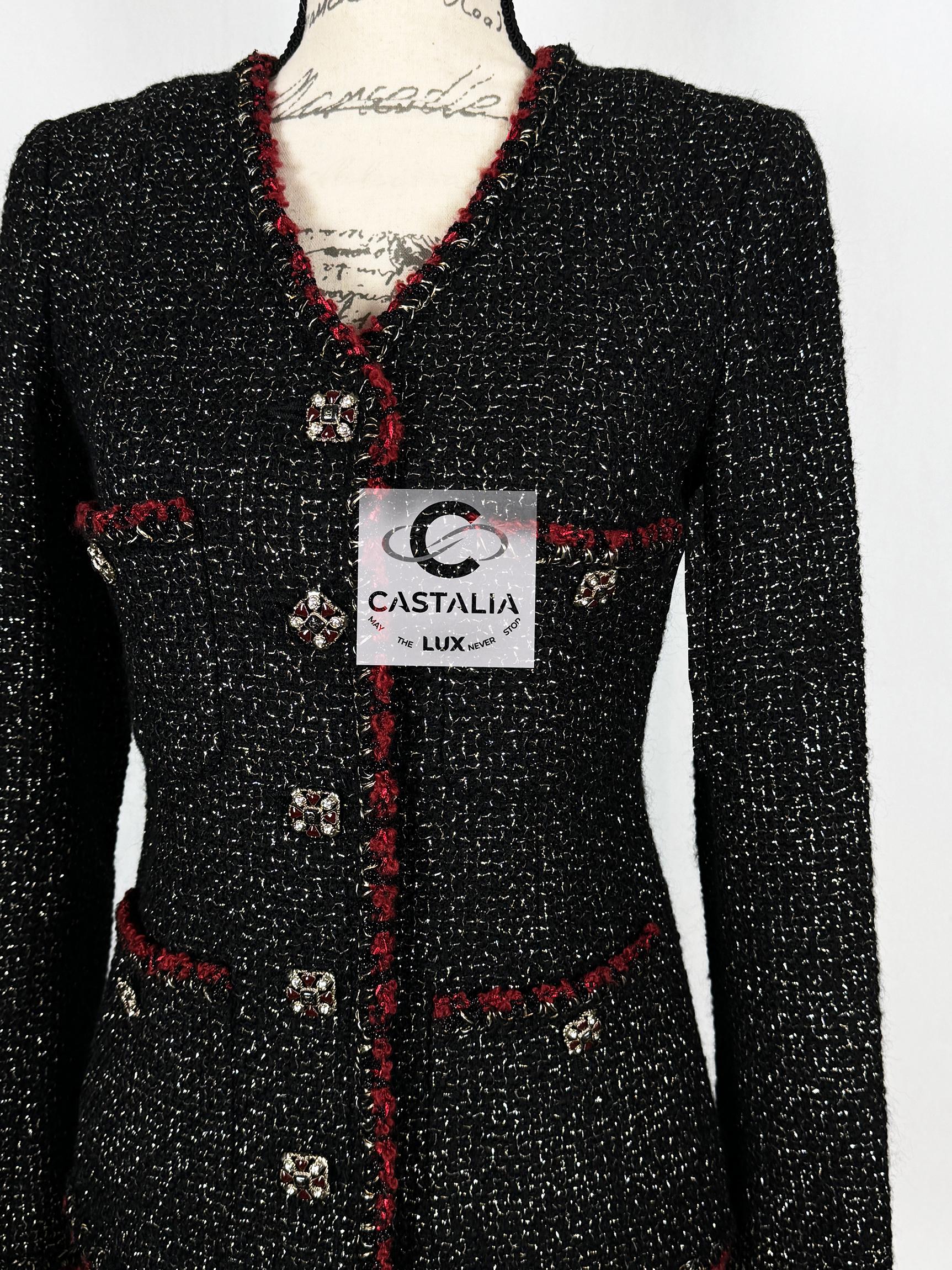 Chanel New Legendary Jewel Buttons Black Tweed Jacket 42 FR 8