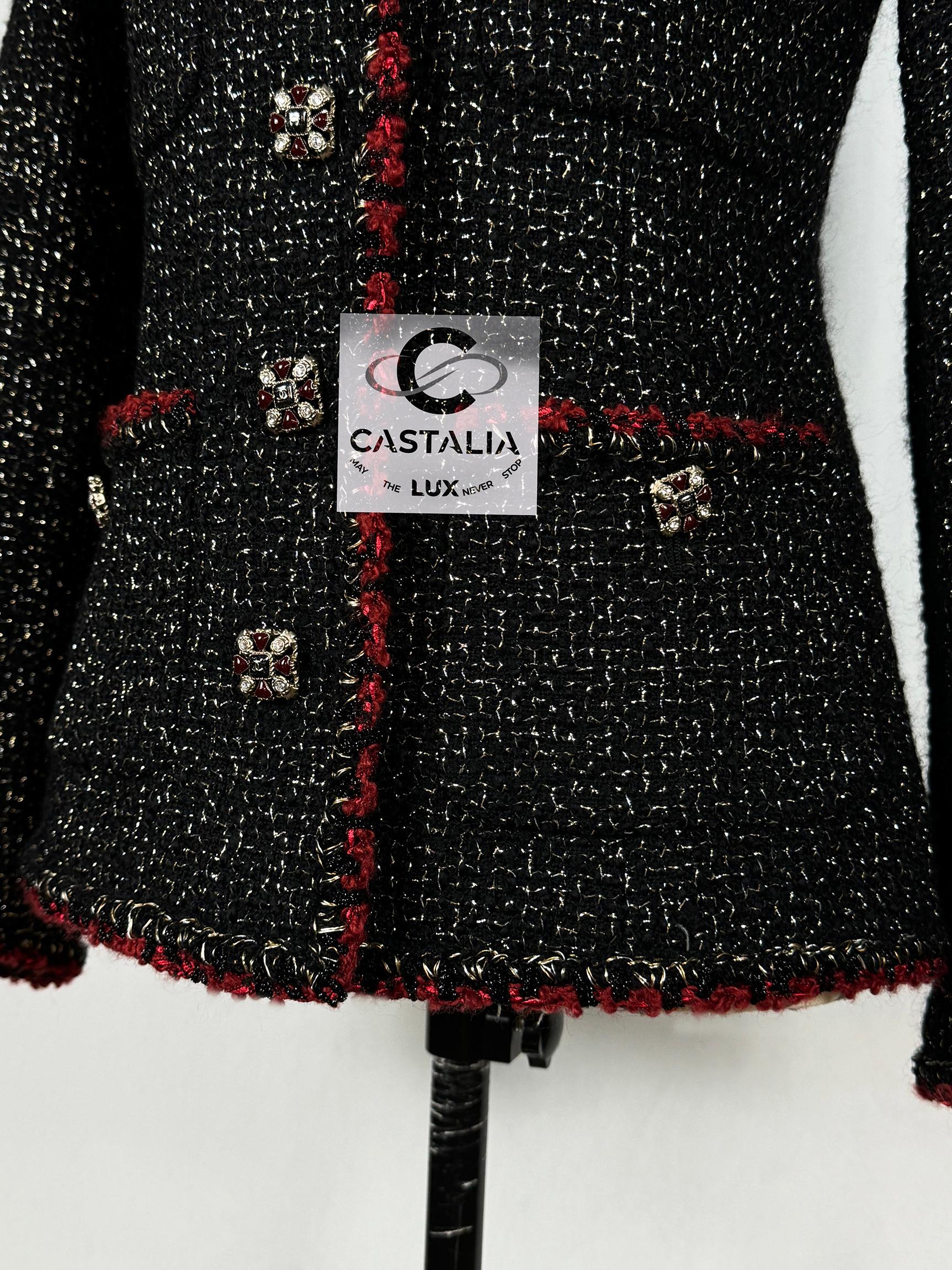 Chanel New Legendary Jewel Buttons Black Tweed Jacket 42 FR 9