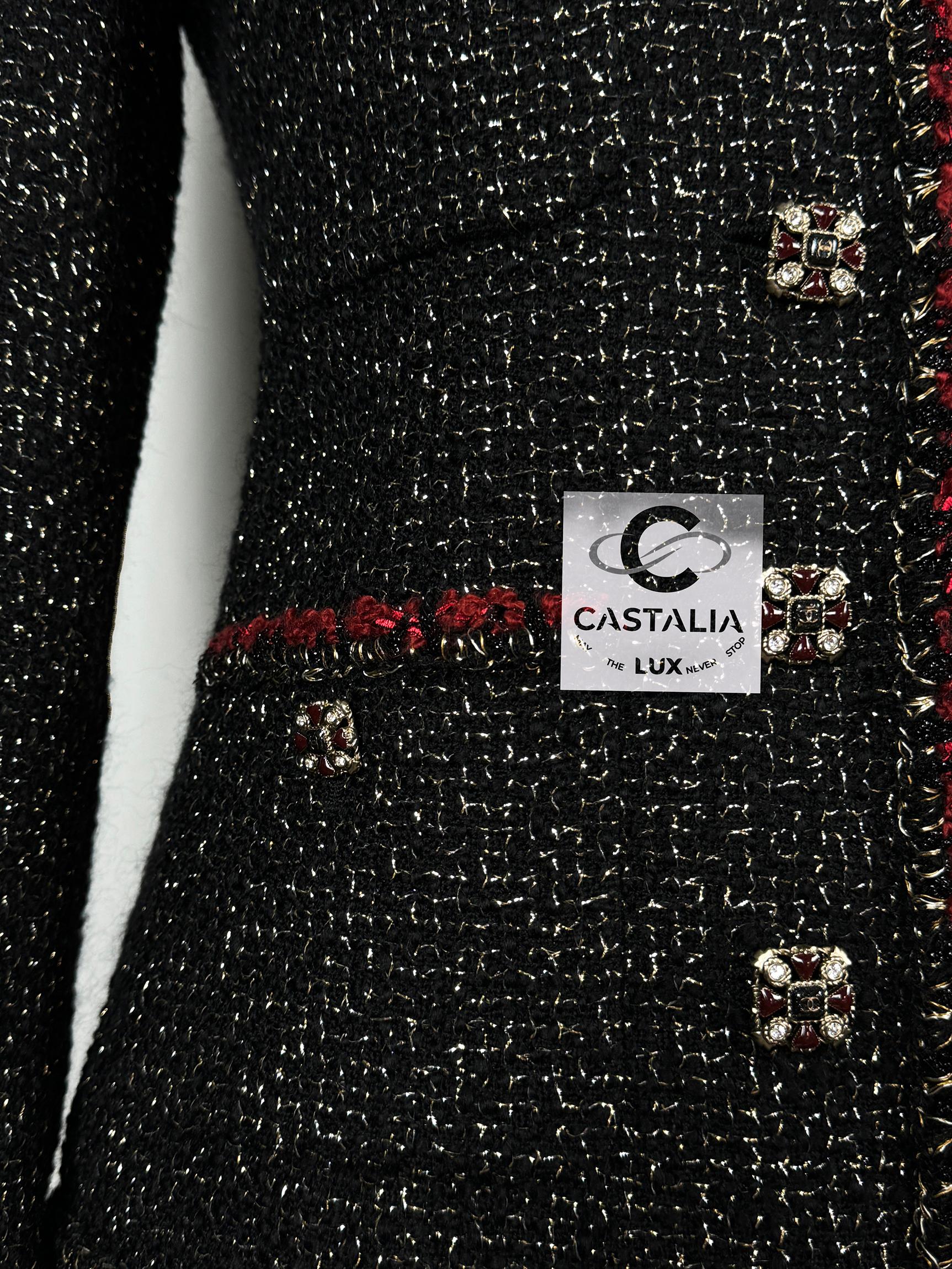 Chanel New Legendary Jewel Buttons Black Tweed Jacket 42 FR 11
