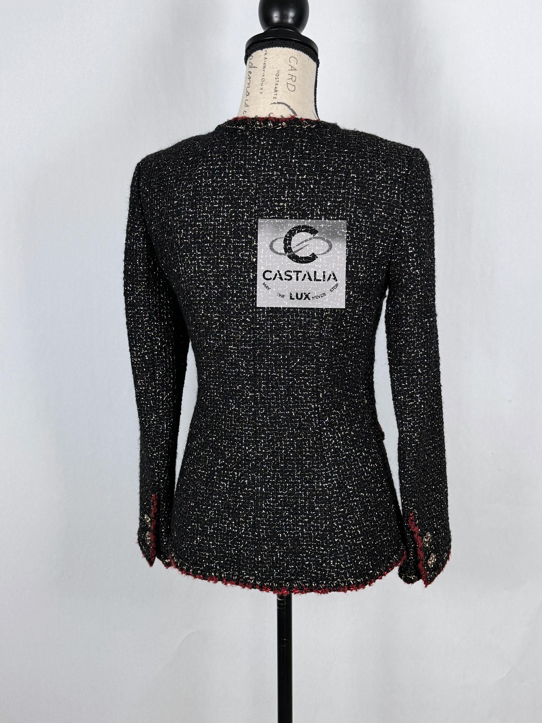 Chanel New Legendary Jewel Buttons Black Tweed Jacket 42 FR 12