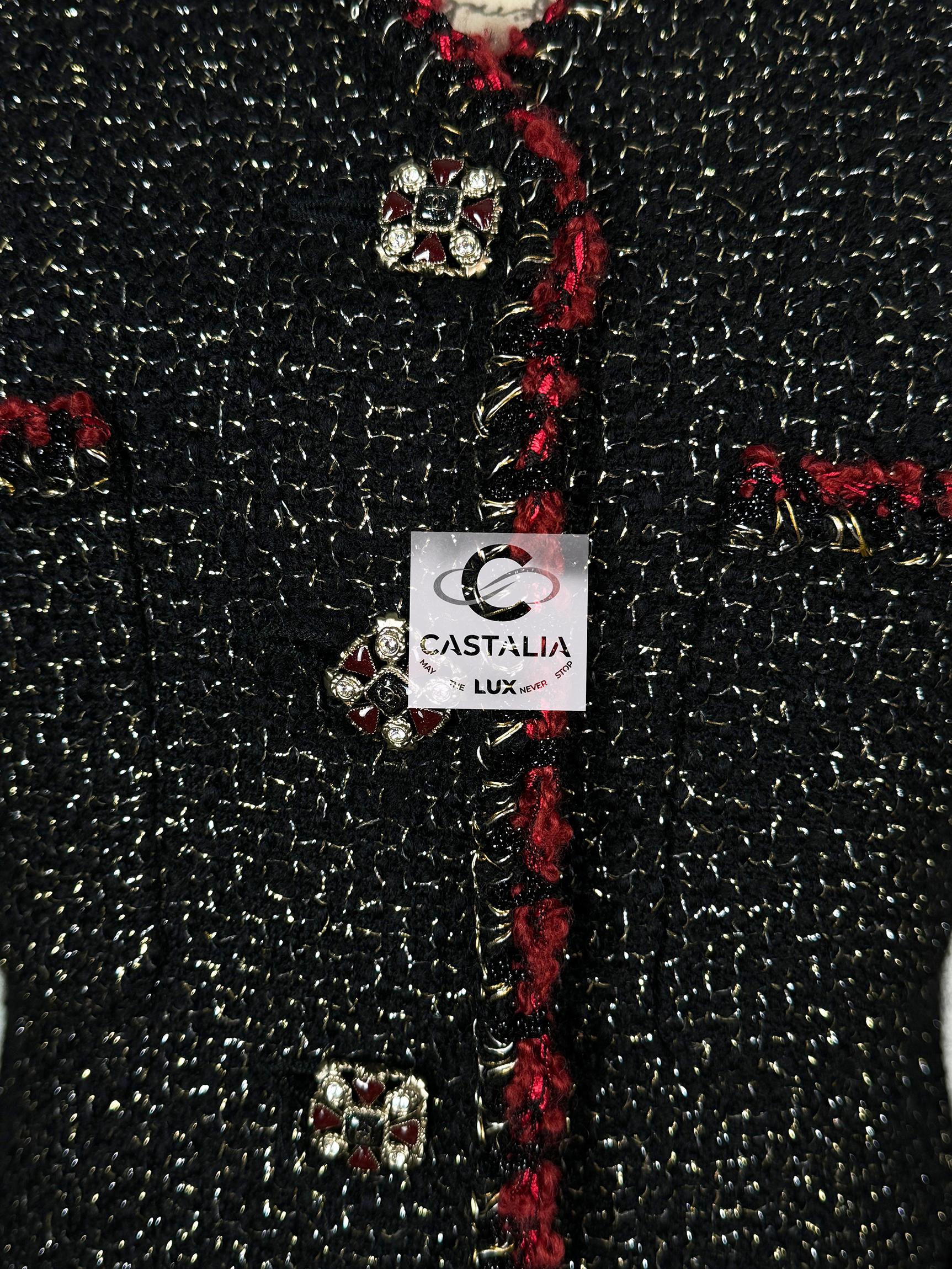 Chanel New Legendary Jewel Buttons Black Tweed Jacket 42 FR 4