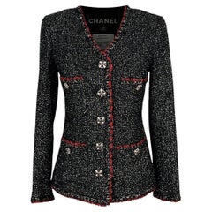 Chanel New Legendary Jewel Buttons Black Tweed Jacket 42 FR