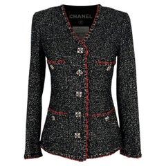 Chanel New Legendary Jewel Buttons Black Tweed Jacket 42 FR