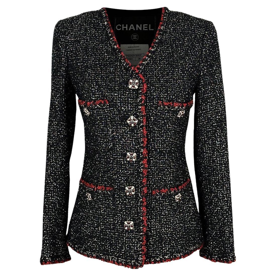 Chanel New Legendary Jewel Buttons Black Tweed Jacket For Sale