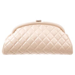 Chanel NEW Light Gold Nude Leder Abend Umschlag Clutch Bag in Box