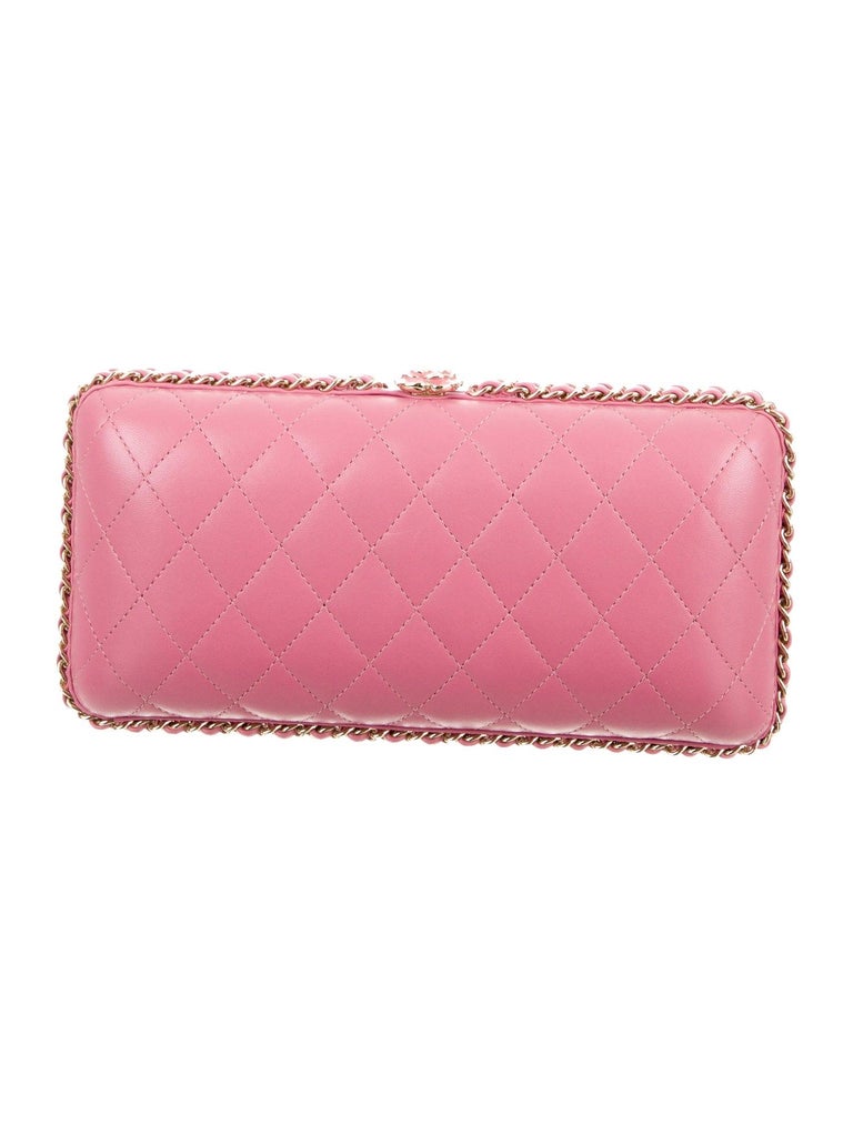 Chanel NEW Light Pink Leather Gold 2 in 1 Chain Evening Shoulder Clutch Bag For Sale at 1stdibs