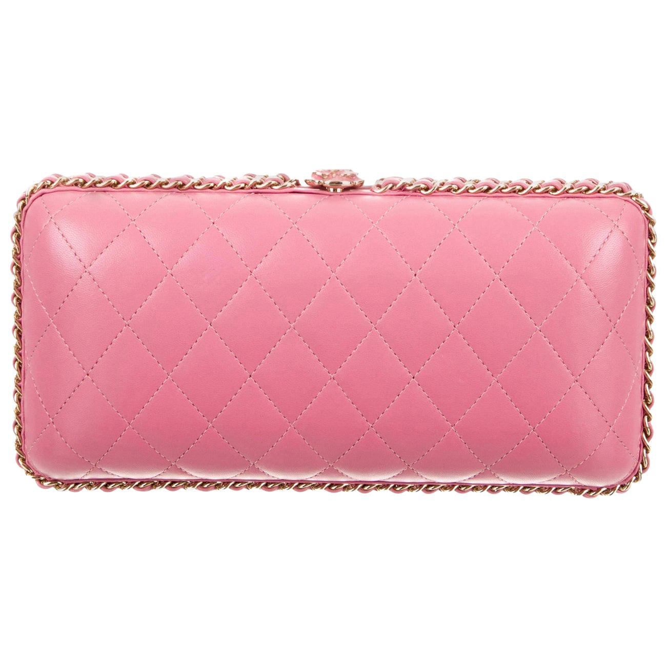 Chanel NEW Light Pink Leather Gold 2 in 1 Chain Evening Shoulder Clutch Bag