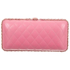 Chanel NEW Light Pink Leather Gold 2 in 1 Chain Evening Shoulder Clutch Bag