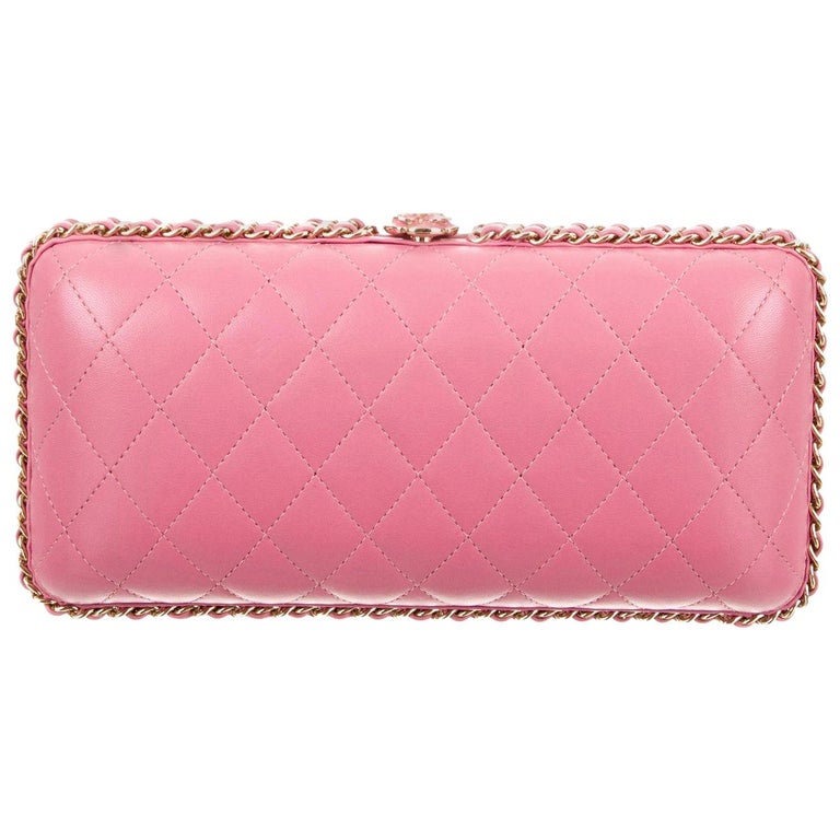 Chanel NEW Light Pink Leather Gold 2 in 1 Chain Evening Shoulder Clutch ...