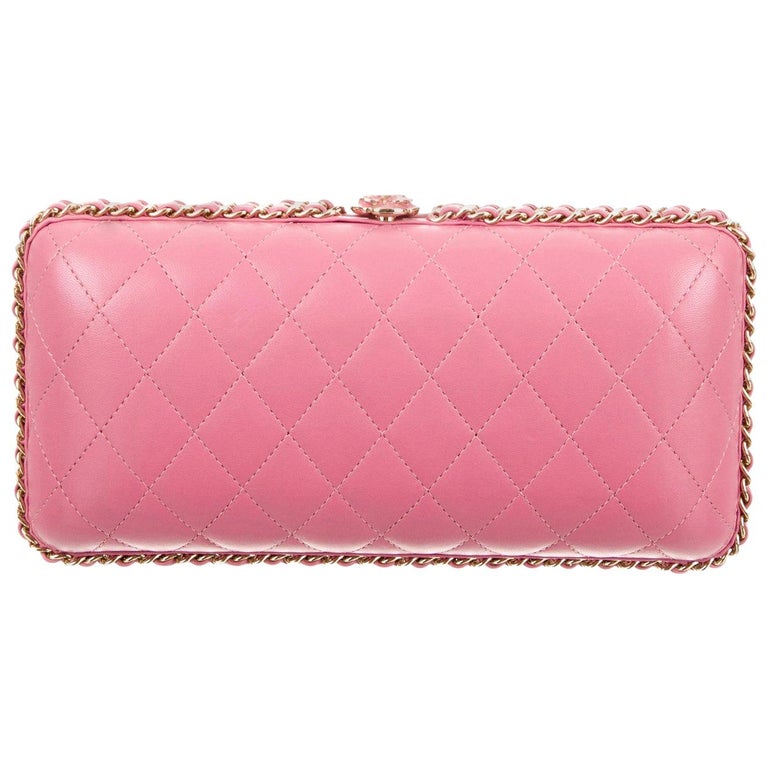 Chanel NEW Light Pink Leather Gold 2 in 1 Chain Evening Shoulder Clutch