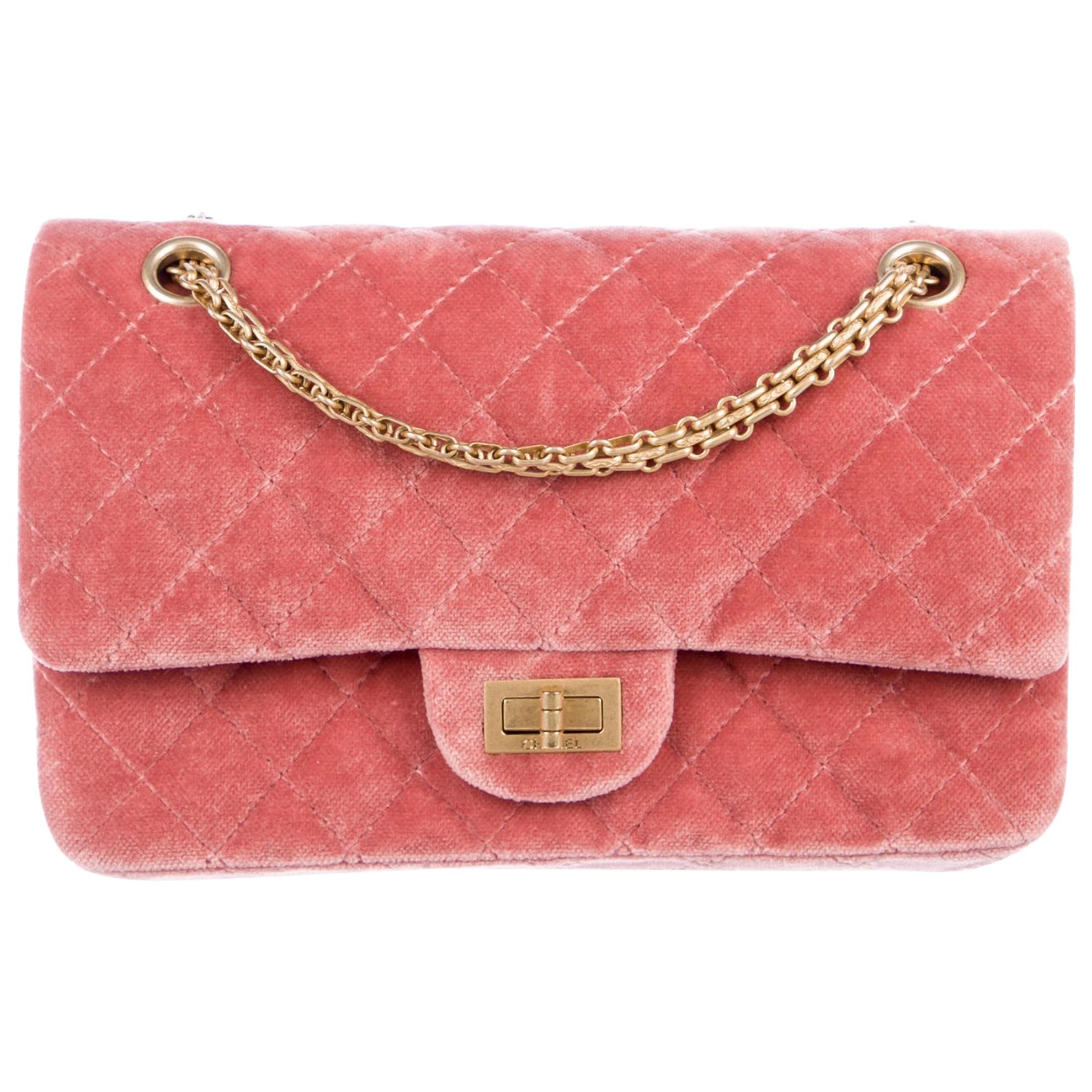 Chanel NEW Light Pink Velvet Gold Evening Shoulder Flap Bag in Box at  1stDibs