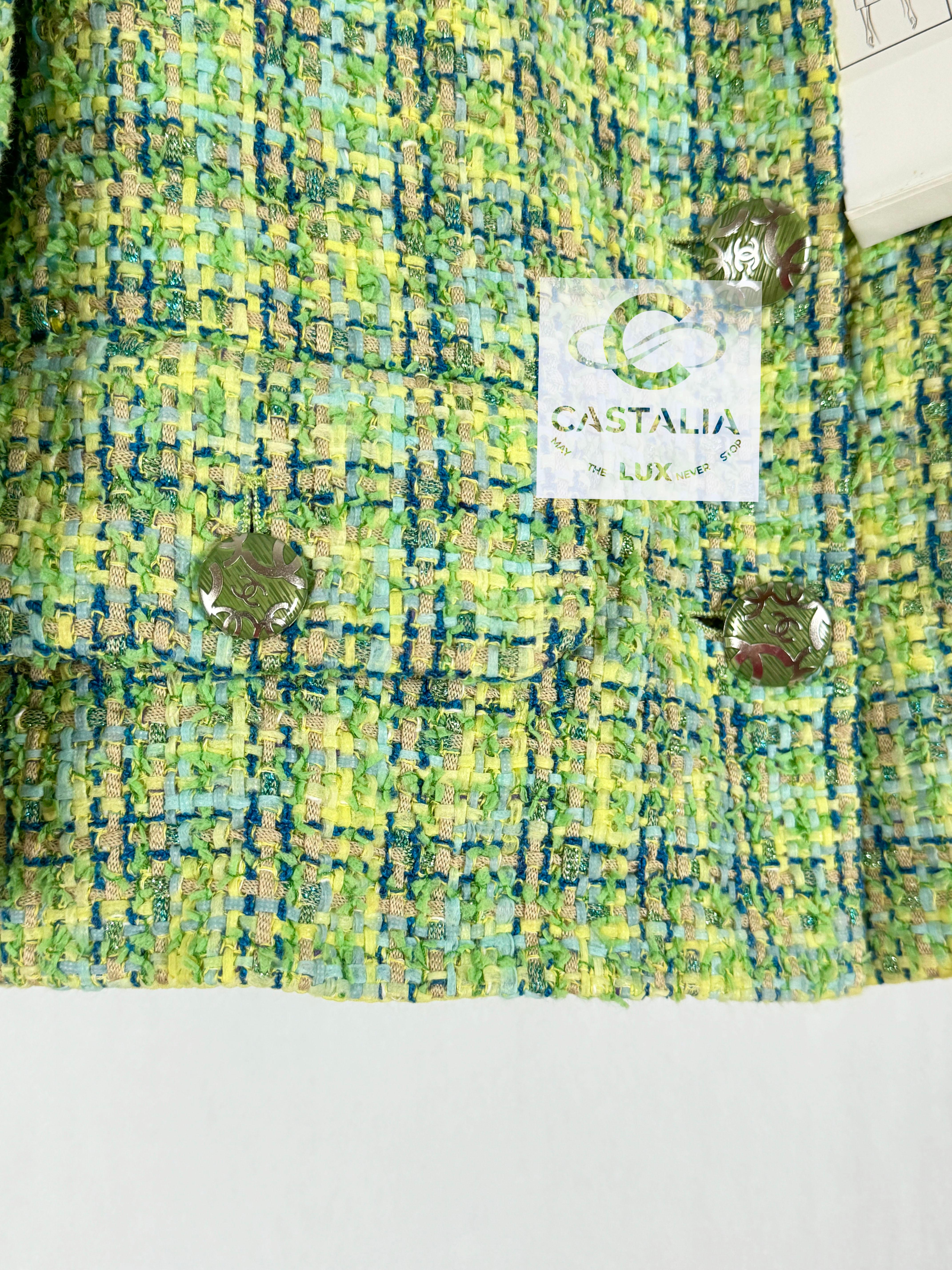 Chanel New Lime Green Lesage Tweed Jacket 34 FR 7
