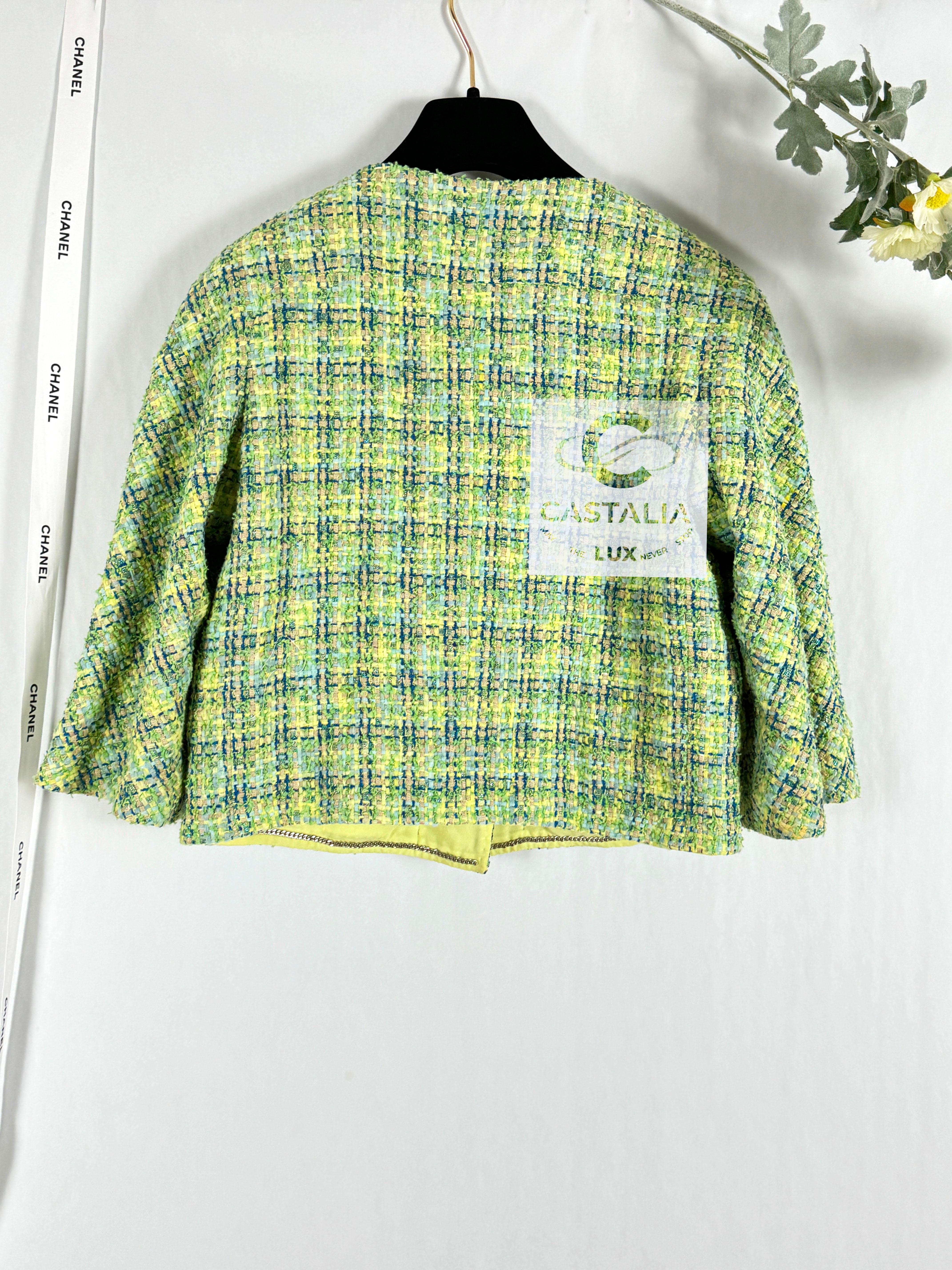 Chanel New Lime Green Lesage Tweed Jacket 34 FR 9