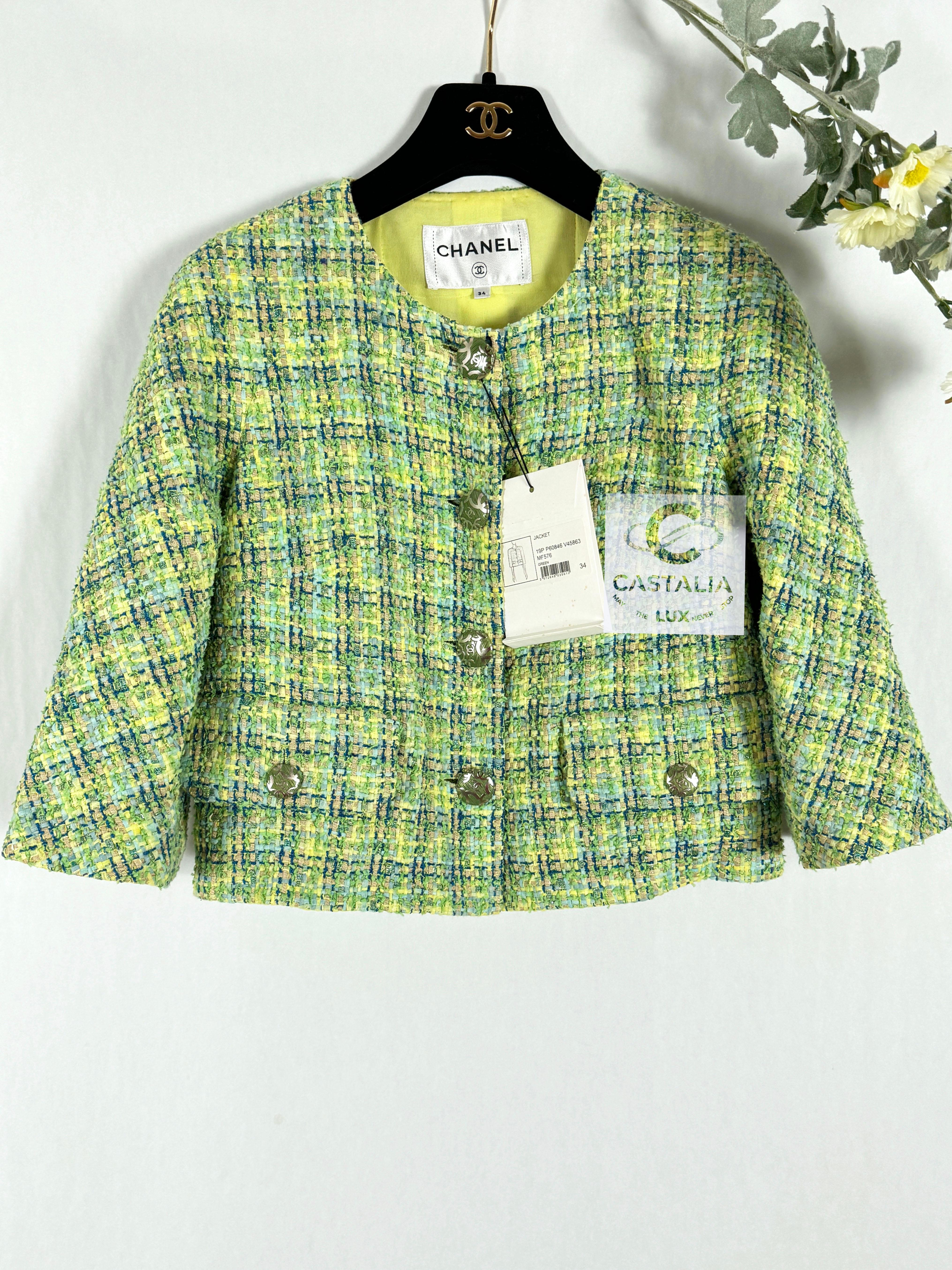 Chanel New Lime Green Lesage Tweed Jacket 34 FR 3