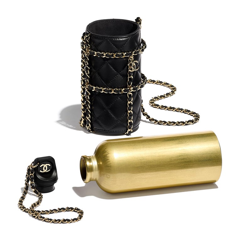 Chanel Water Bottle in Box Black/Gold in Lambskin/Aluminum with Gold-tone -  US