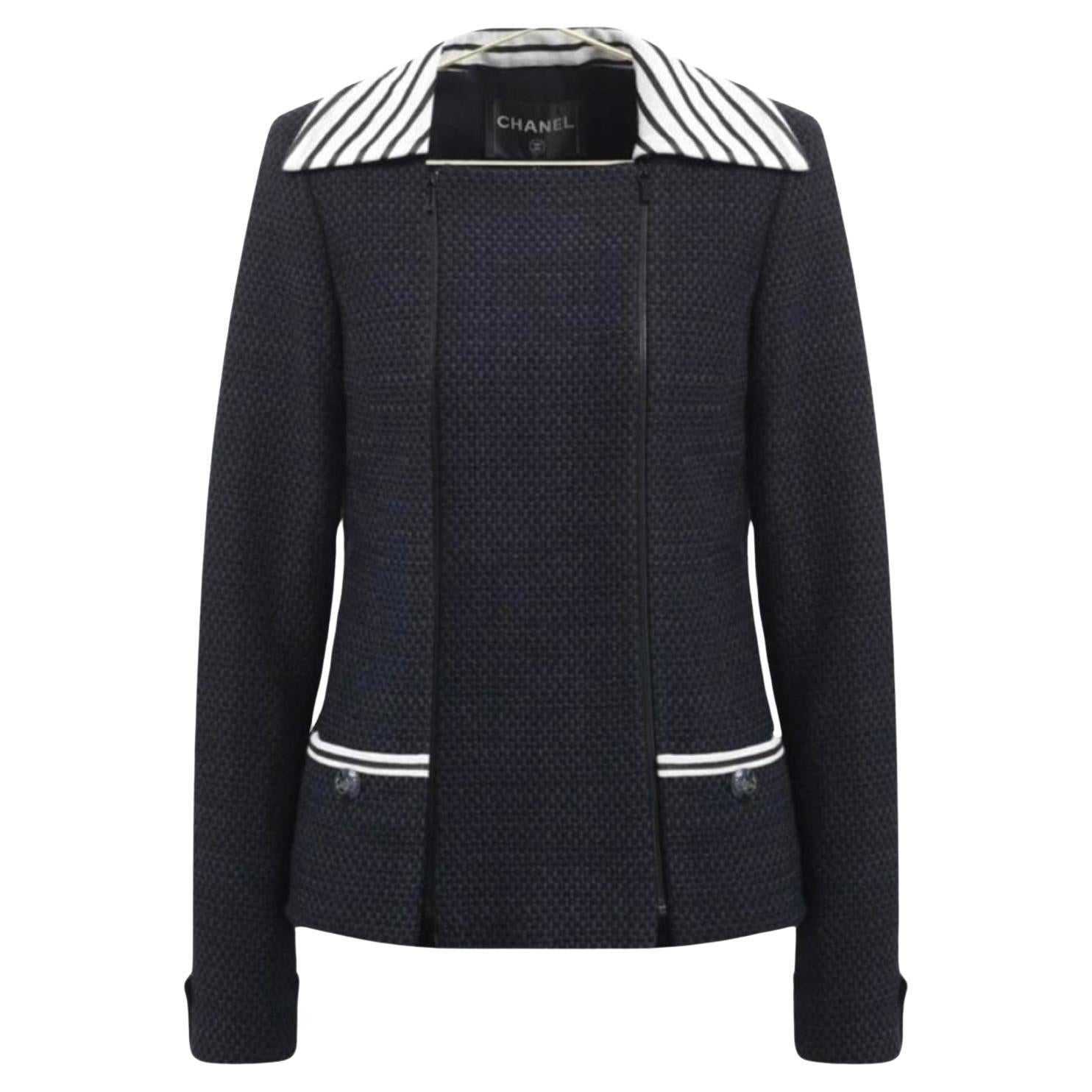 Chanel Neue maritime Tweed-Jacke mit CC-Knöpfen aus Tweed im Angebot