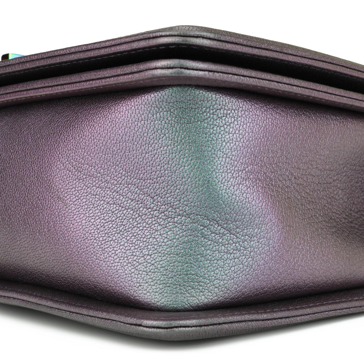 CHANEL New Medium Boy Bag Iridescent Purple Goatskin with Rainbow Hardware 2016 2