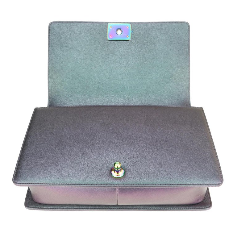 CHANEL New Medium Boy Bag Iridescent Purple Goatskin with Rainbow Hardware 2016 For Sale 7