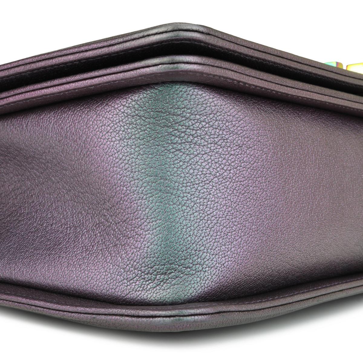 CHANEL New Medium Boy Bag Iridescent Purple Goatskin with Rainbow Hardware 2016 1