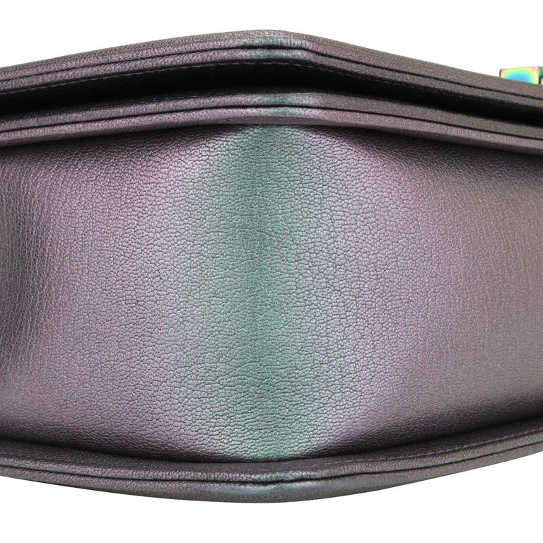 CHANEL New Medium Boy Bag Iridescent Purple Goatskin with Rainbow Hardware 2016 For Sale 4