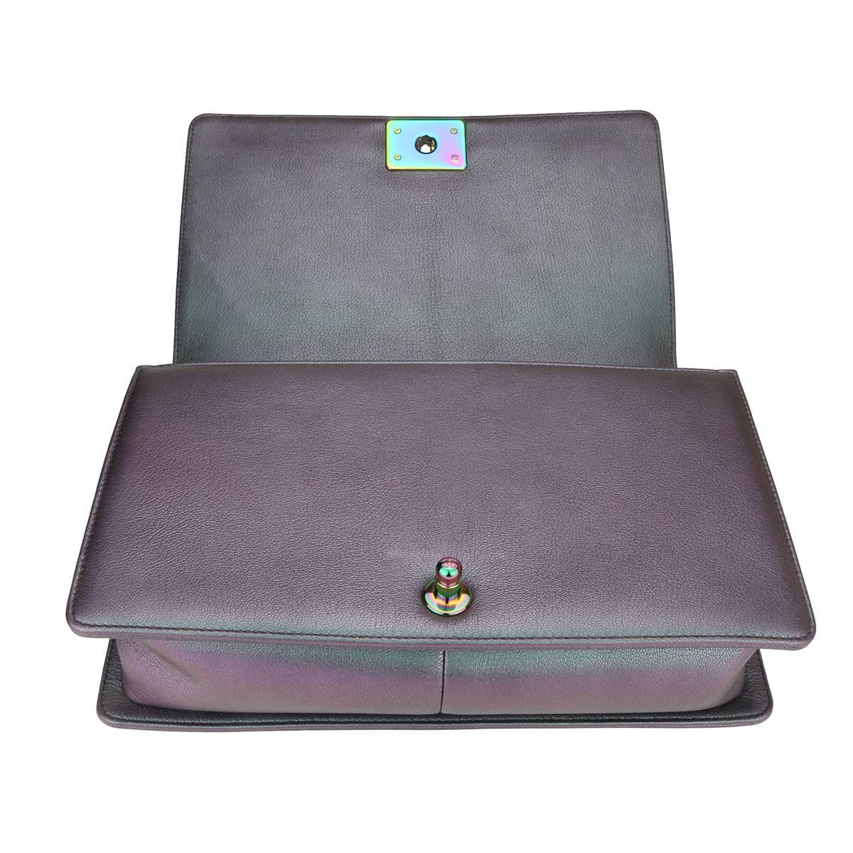 Chanel Medium Boy Iridescent Purple Goatskin with Rainbow Hardware, 2016 In Excellent Condition In Huddersfield, GB