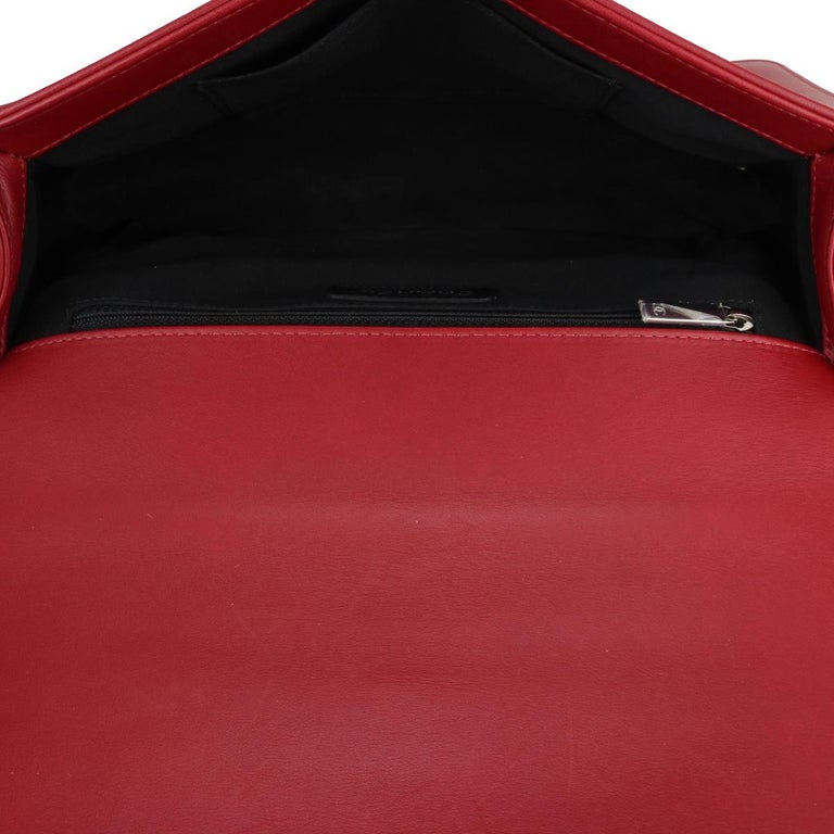 CHANEL New Medium Chevron Boy Bag Dark Red Embroidered Calfskin Gunmetal HW 2014 For Sale 7