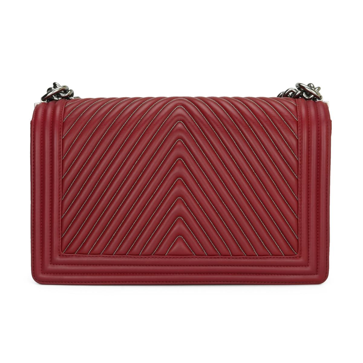 Brown CHANEL New Medium Chevron Boy Bag Dark Red Embroidered Calfskin Gunmetal HW 2014 For Sale