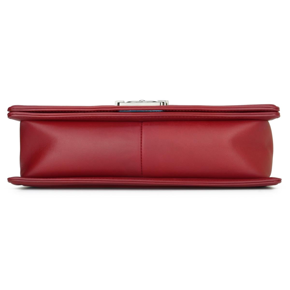 CHANEL New Medium Chevron Boy Bag Dark Red Embroidered Calfskin Gunmetal HW 2014 For Sale 2