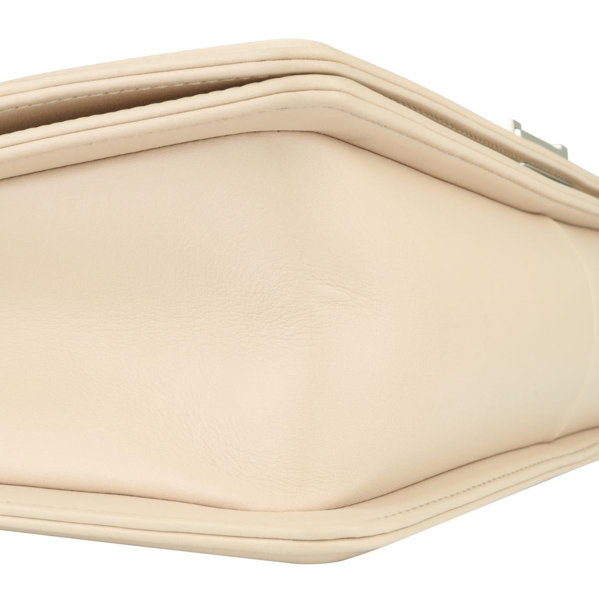Women's or Men's CHANEL New Medium Chevron Boy Bag Nude Calfskin with Silver Hardware 2016