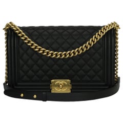 CHANEL New Medium Quilted Boy Bag Black Calfskin with Brushed Gold Hardware 2015