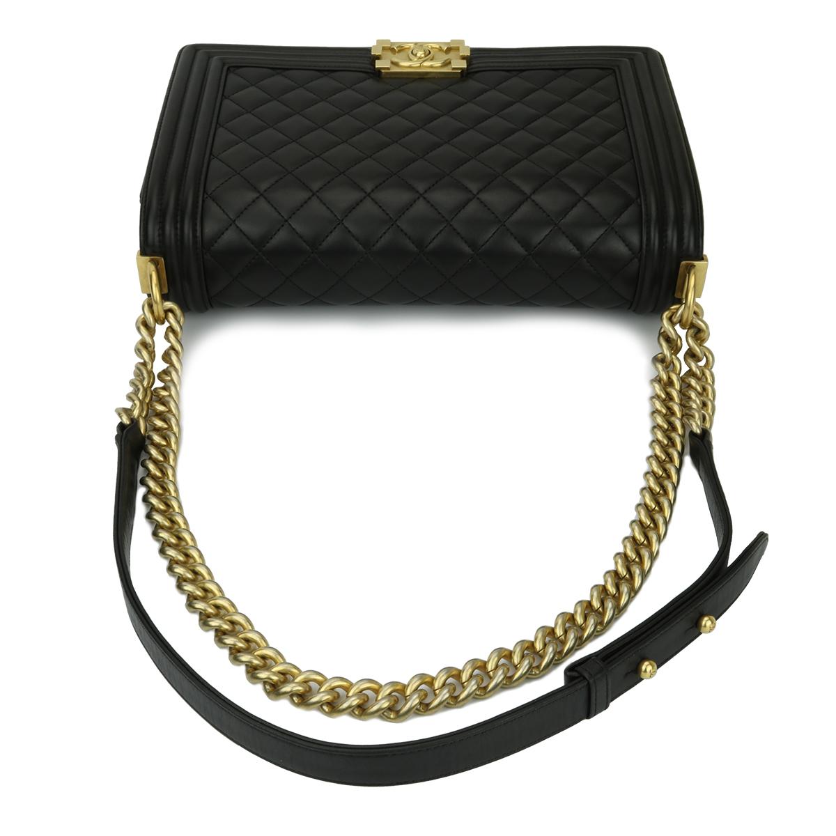 CHANEL New Medium Quilted Boy Bag Black Lambskin with Brushed Gold Hardware 2015 7