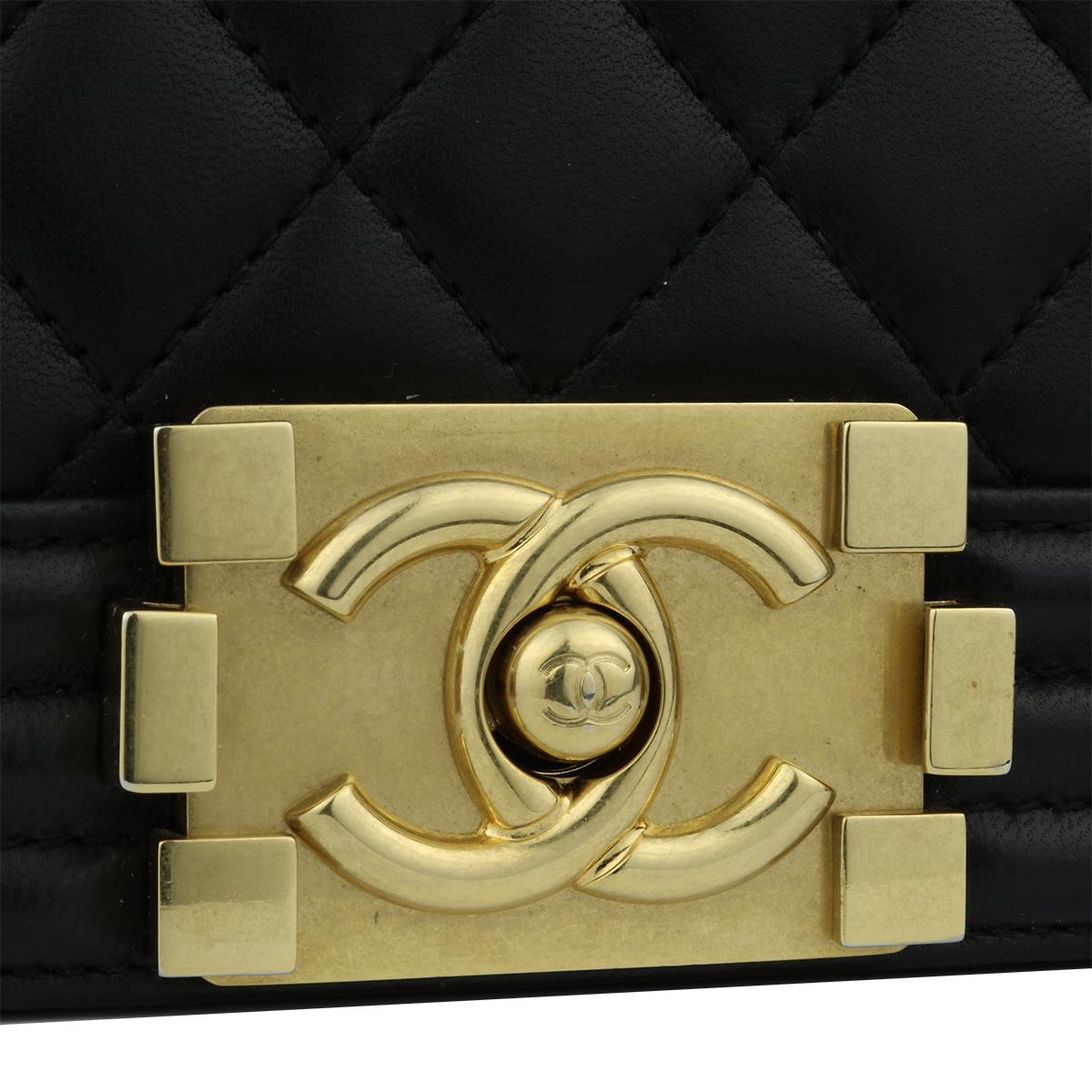 CHANEL New Medium Quilted Boy Bag Black Lambskin with Brushed Gold Hardware 2015 In Excellent Condition In Huddersfield, GB