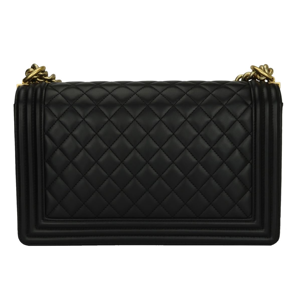 Women's or Men's CHANEL New Medium Quilted Boy Bag Black Lambskin with Brushed Gold Hardware 2015