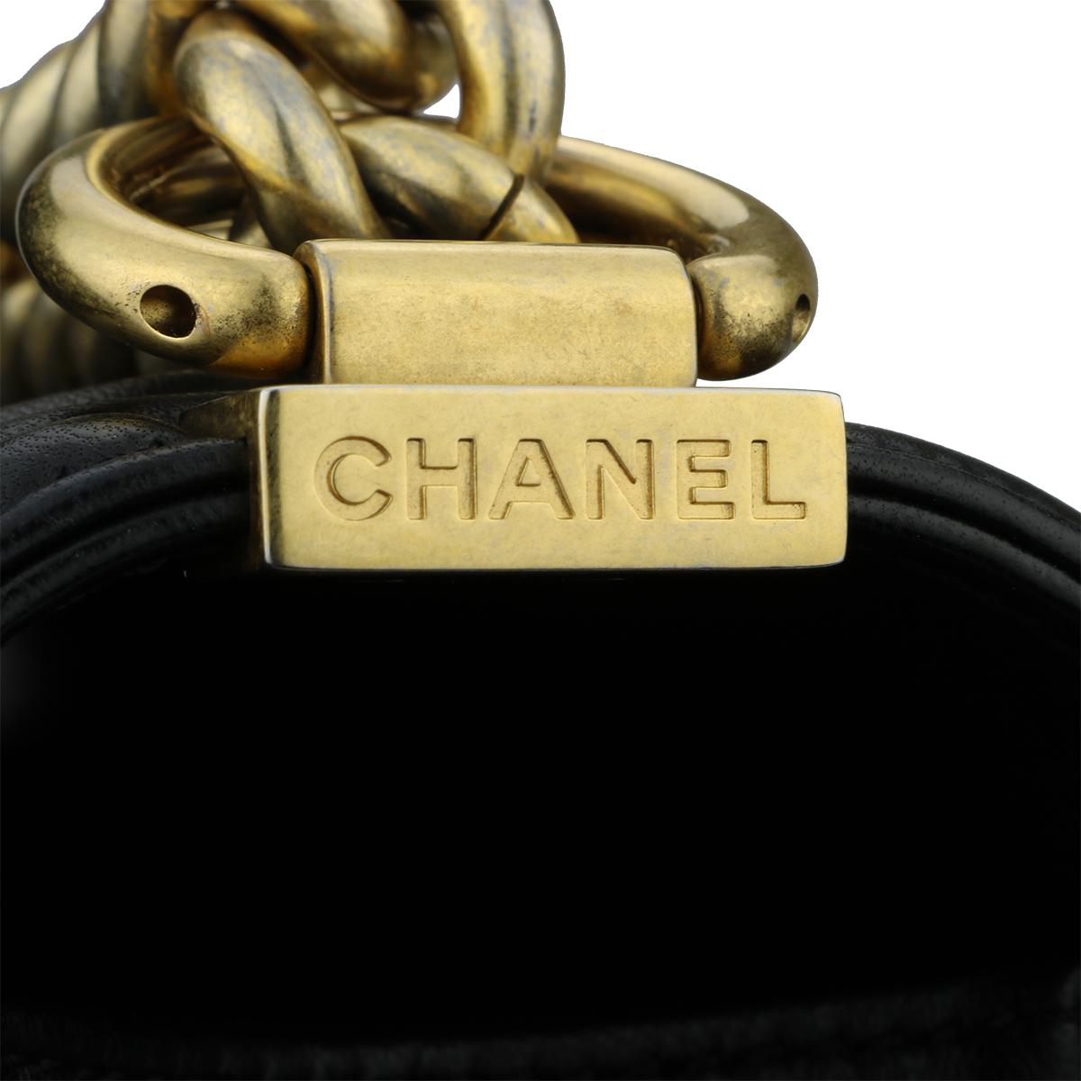 CHANEL New Medium Quilted Boy Bag Black Lambskin with Brushed Gold Hardware 2015 2