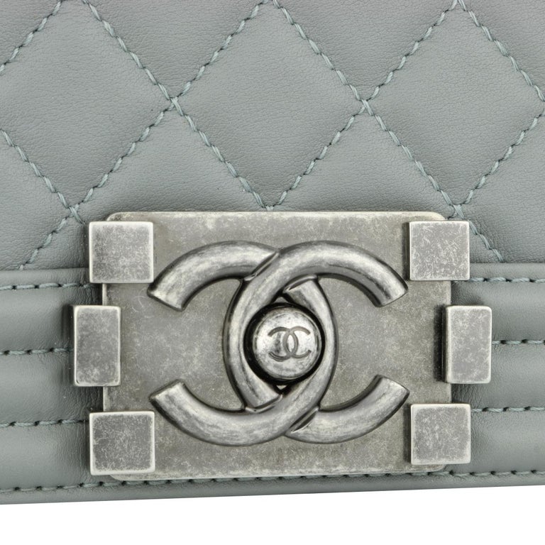 CHANEL New Medium Quilted Boy Bag Grey Calfskin with Ruthenium Hardware 2017