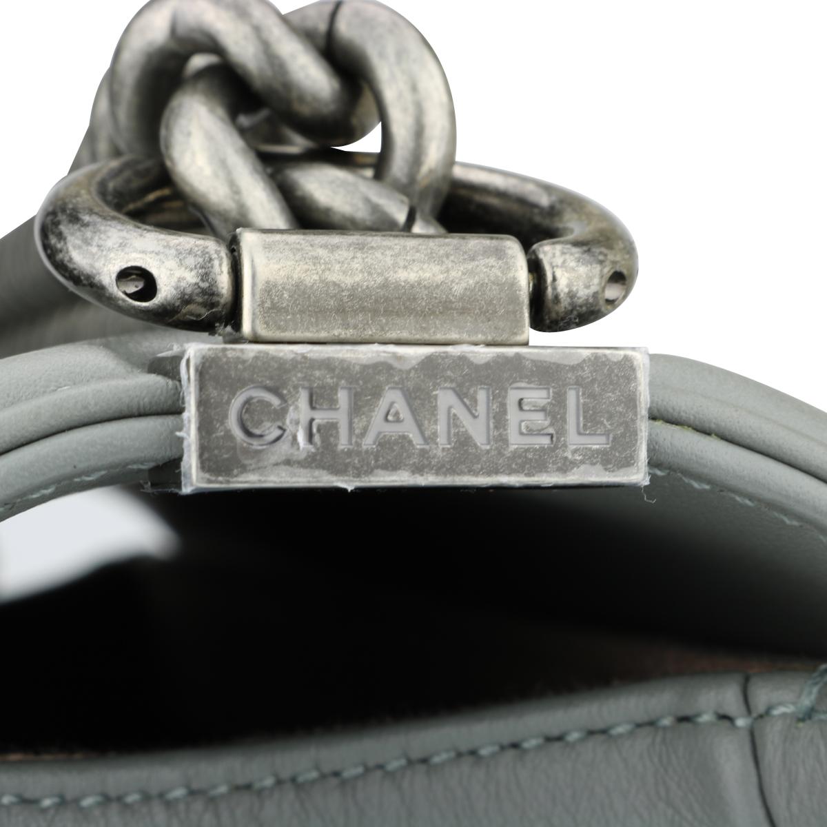 CHANEL New Medium Quilted Boy Bag Grey Calfskin with Ruthenium Hardware 2017 In Excellent Condition In Huddersfield, GB
