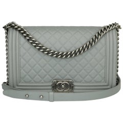CHANEL New Medium Quilted Boy Bag Grey Calfskin with Ruthenium Hardware 2017