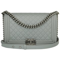 CHANEL New Medium Quilted Boy Bag Grey Calfskin with Ruthenium Hardware 2017