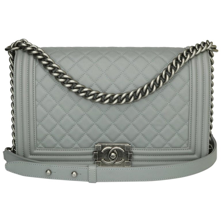CHANEL New Medium Quilted Boy Bag Grey Calfskin with Ruthenium Hardware  2017 at 1stDibs
