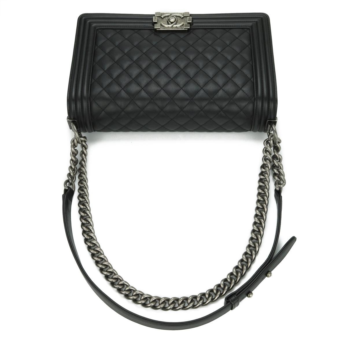 CHANEL New Medium Quilted Boy Bag in Black Calfskin with Ruthenium Hardware 2015 For Sale 7