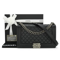 CHANEL New Medium Quilted Boy Bag in Black Calfskin with Ruthenium Hardware 2015
