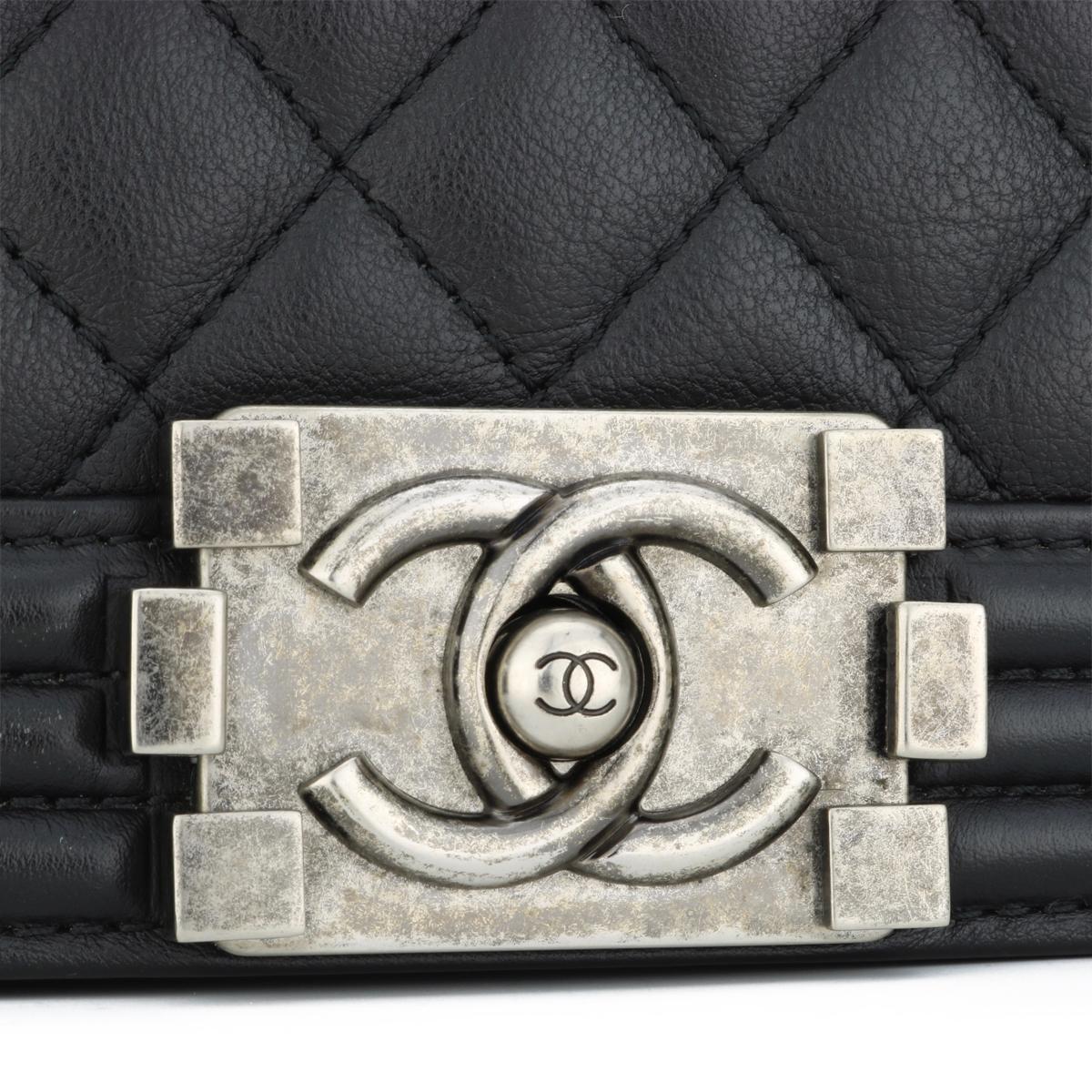 Women's or Men's CHANEL New Medium Quilted Boy Bag in Black Calfskin with Ruthenium Hardware 2015 For Sale