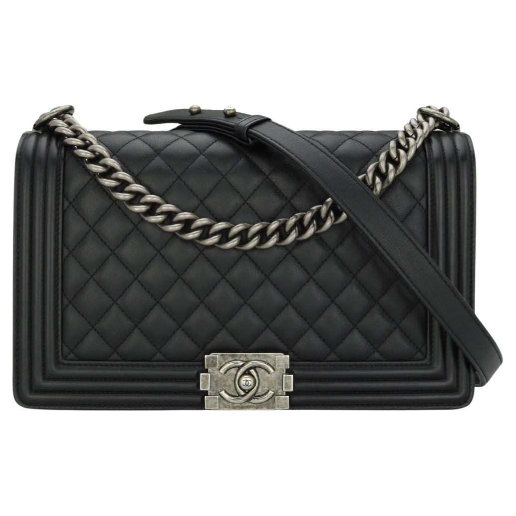 CHANEL New Medium Quilted Boy Bag in Black Calfskin with Ruthenium Hardware 2015 For Sale