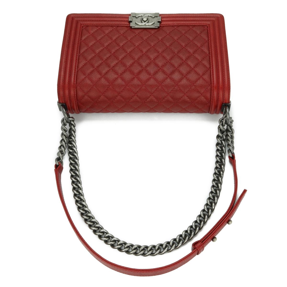 CHANEL New Medium Quilted Boy Bag in Dark Red Caviar with Ruthenium Hardware 14B For Sale 7