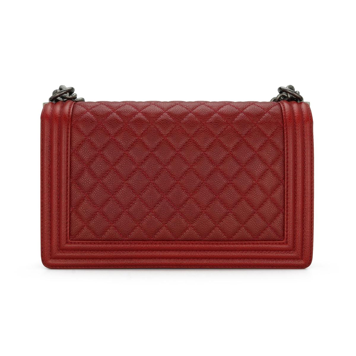 Brown CHANEL New Medium Quilted Boy Bag in Dark Red Caviar with Ruthenium Hardware 14B For Sale