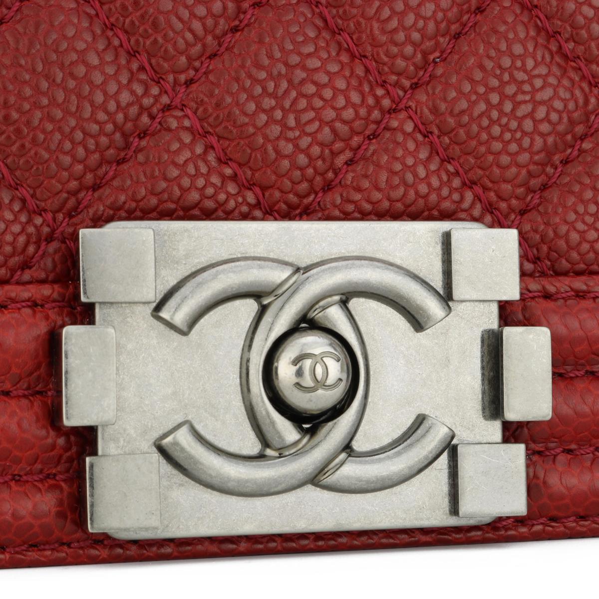 Women's or Men's CHANEL New Medium Quilted Boy Bag in Dark Red Caviar with Ruthenium Hardware 14B For Sale