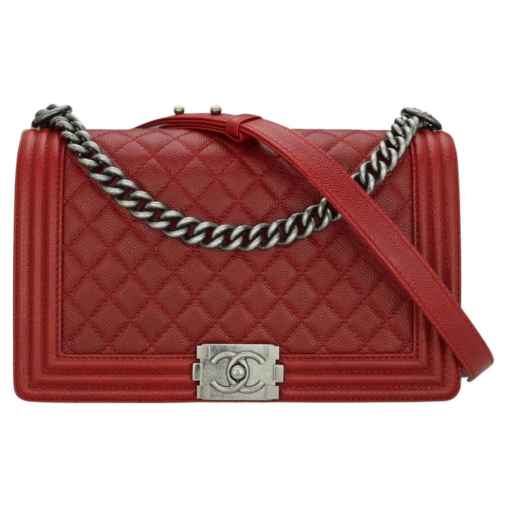 CHANEL New Medium Quilted Boy Bag in Dark Red Caviar with Ruthenium Hardware 14B For Sale