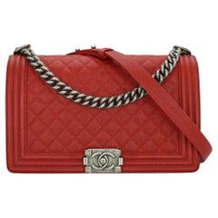 CHANEL New Medium Quilted Boy Bag in Red Caviar with Ruthenium Hardware 2016